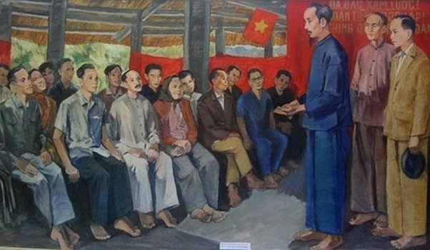 Tranh vẽ Chủ tịch Hồ Chí Minh chủ trì Đại hội Quốc dân tại đình Tân Trào, Tuyên Quang